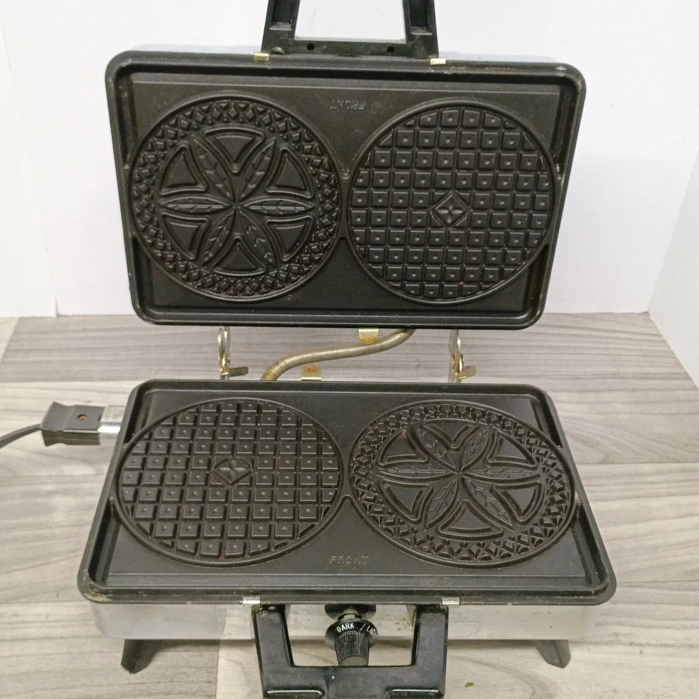 VINTAGE Rival Teflon II CHROME 95/2 Pizzelle Cookie Waffle Maker-Tested Works
